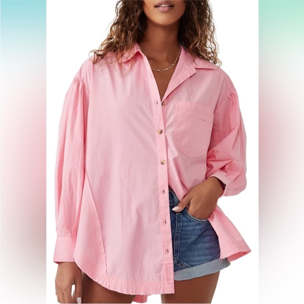 New! Free People We The Free Happy Hour Poplin Button Down Shirt Long Sleeve XS